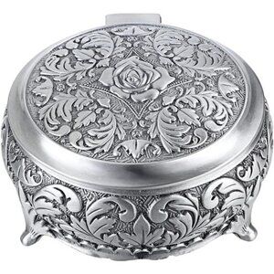 Metal Jewelry Box Vintage Ring Holder Trinket Organizer Small Round Storage Box